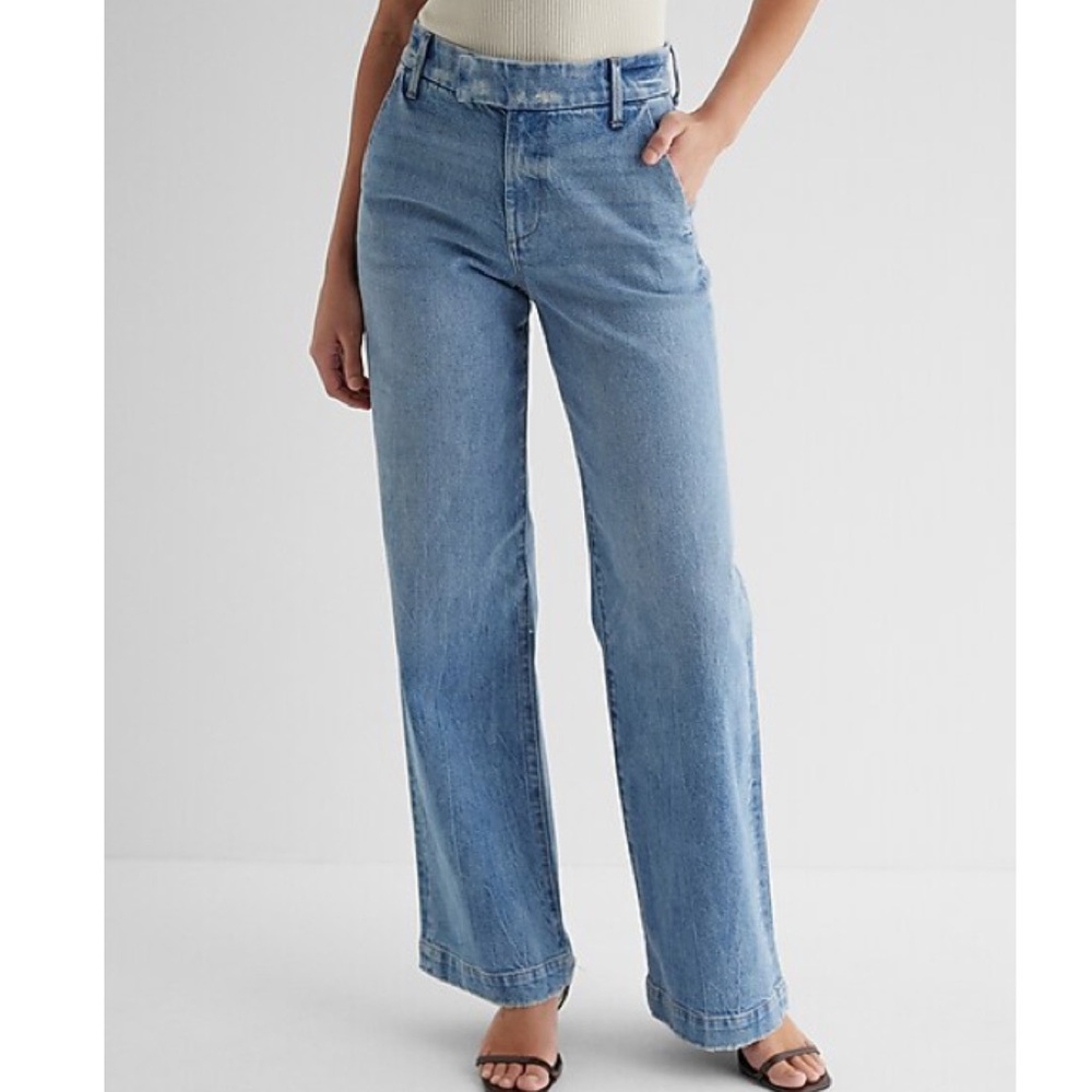 Express High Waist Medium Wash Wide Leg Jeans Women’s Size 6R Boho Retro 90s